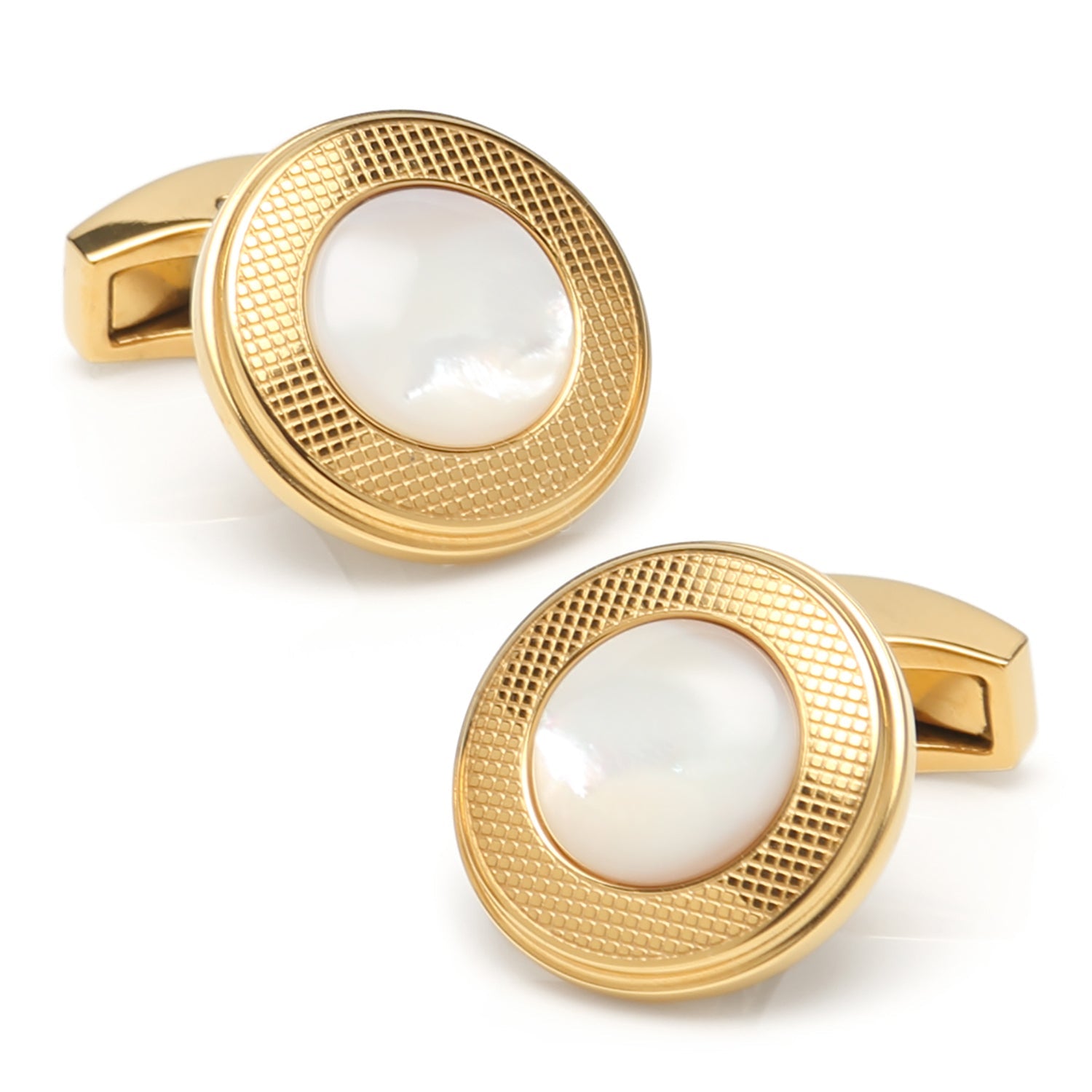  Cufflinks Mother of Pearl Round Gold Stainless Steel Cufflinks - Default Title - Bonton