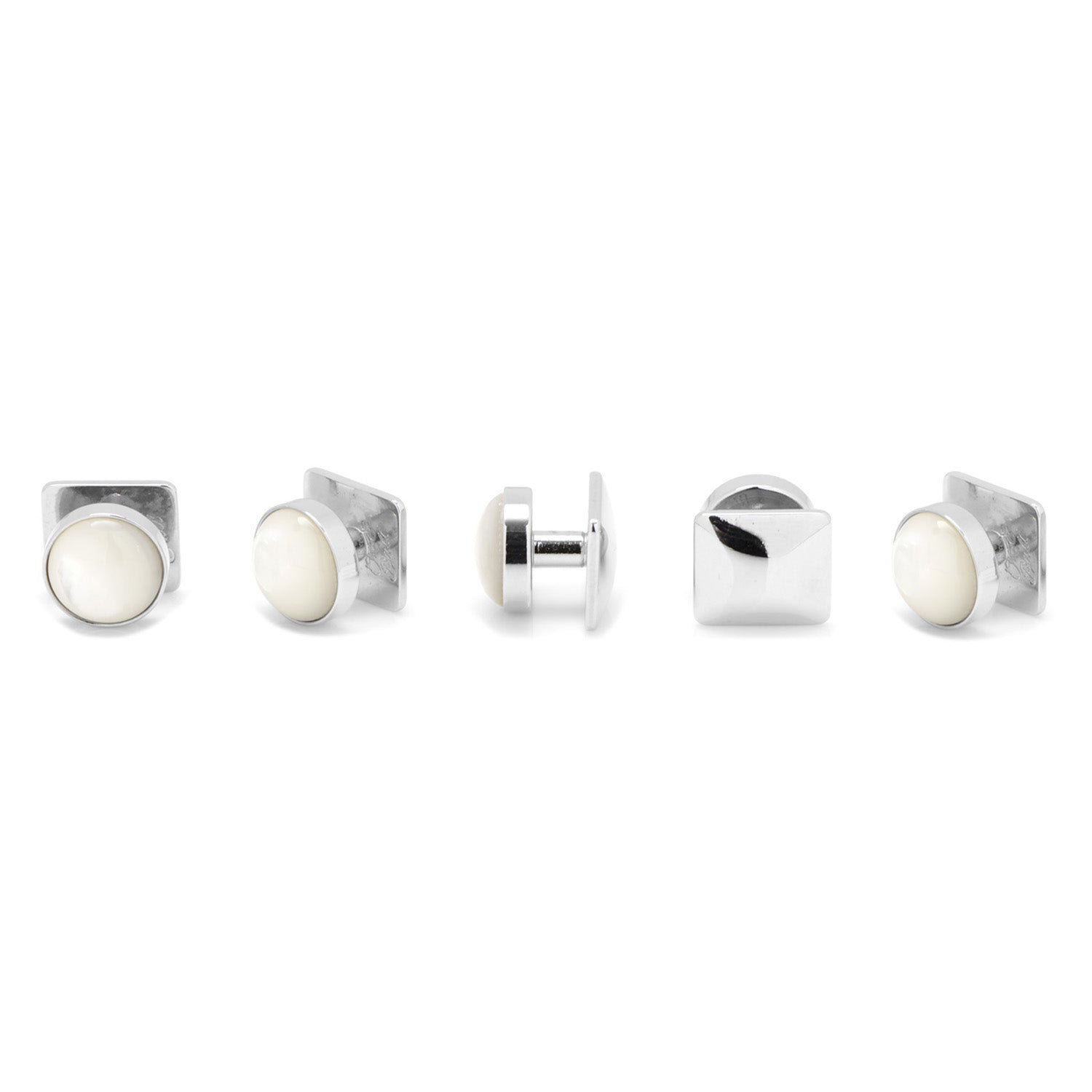  Cufflinks Silver and Mother of Pearl 5-Stud Set - Default Title - Bonton