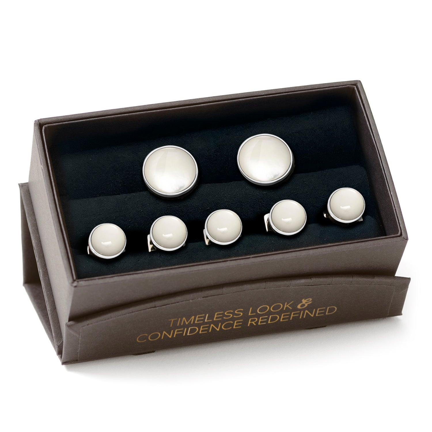  Cufflinks Silver and Mother of Pearl 5-Stud Set - Default Title - Bonton