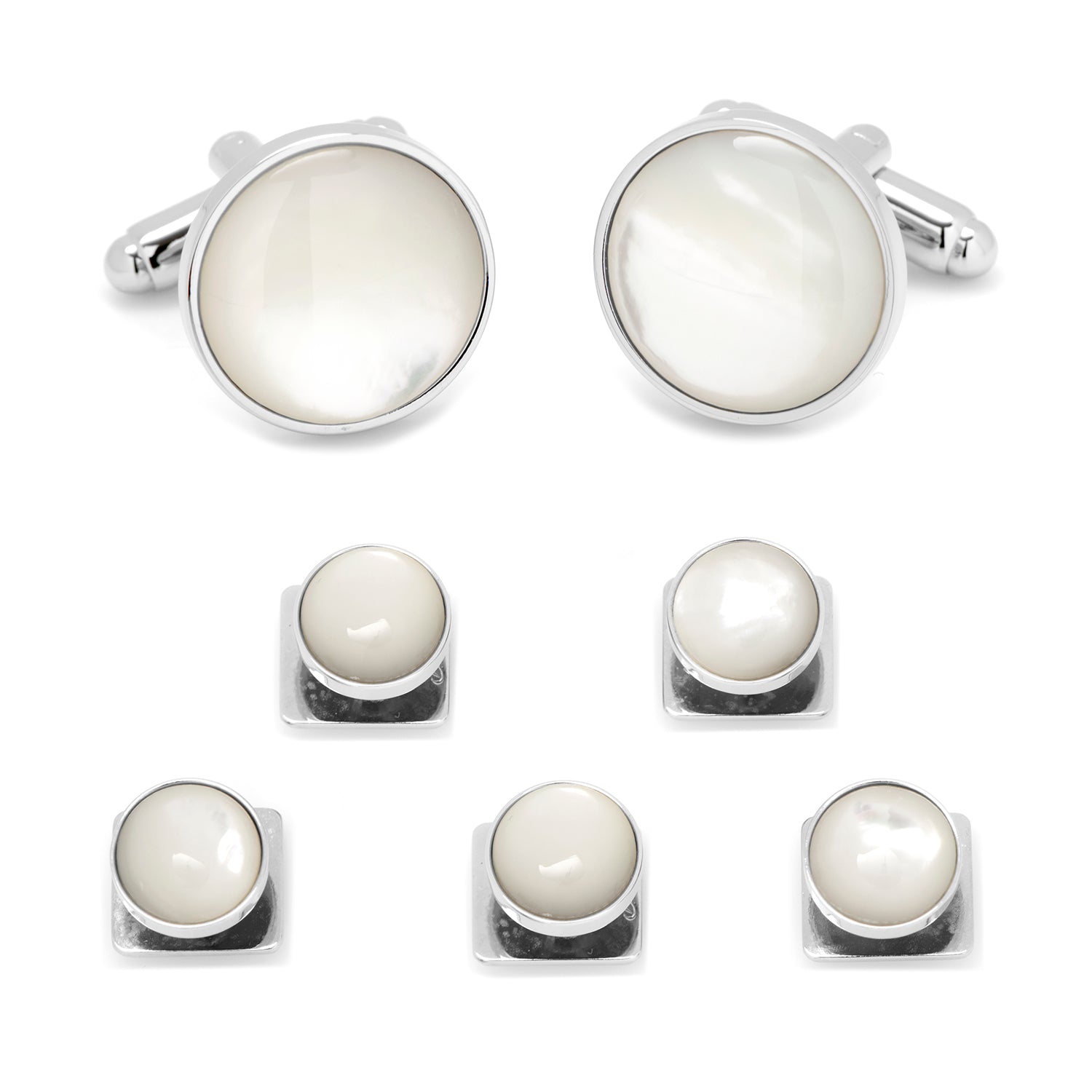  Cufflinks Silver and Mother of Pearl 5-Stud Set - Default Title - Bonton