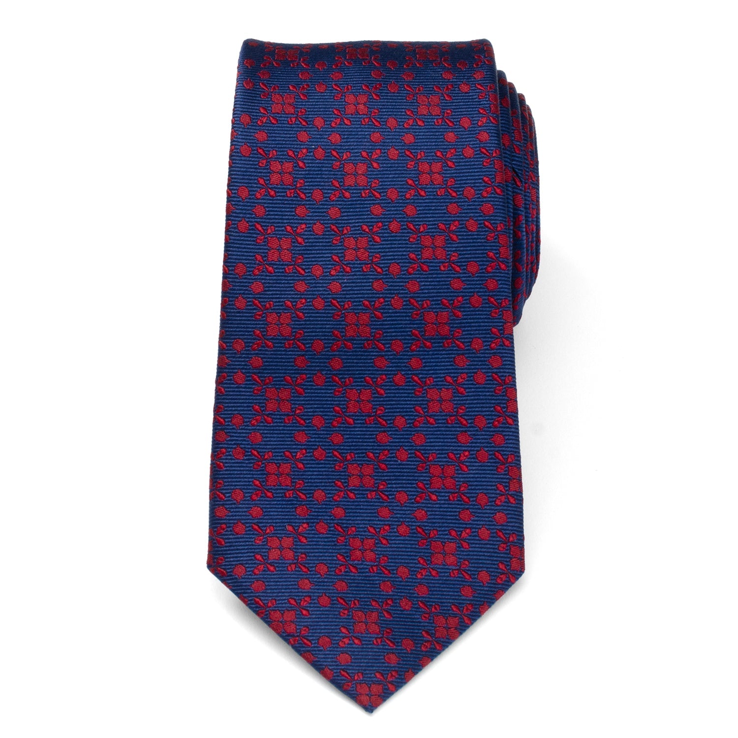  Cufflinks Navy/Red Patterned Men's Tie - Default Title - Bonton