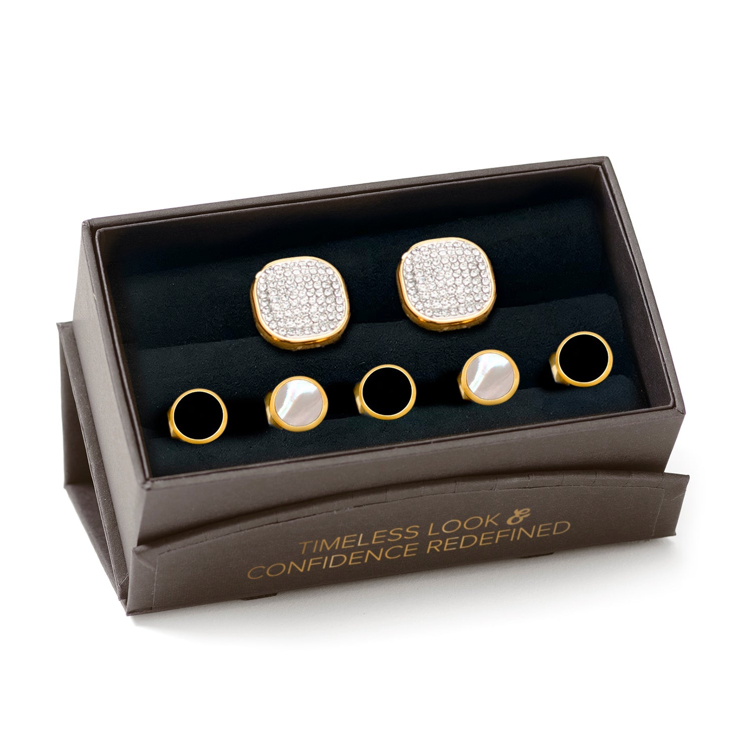  Cufflinks Mixed Gold White Pave Crystal 5-Stud Set - Default Title - Bonton