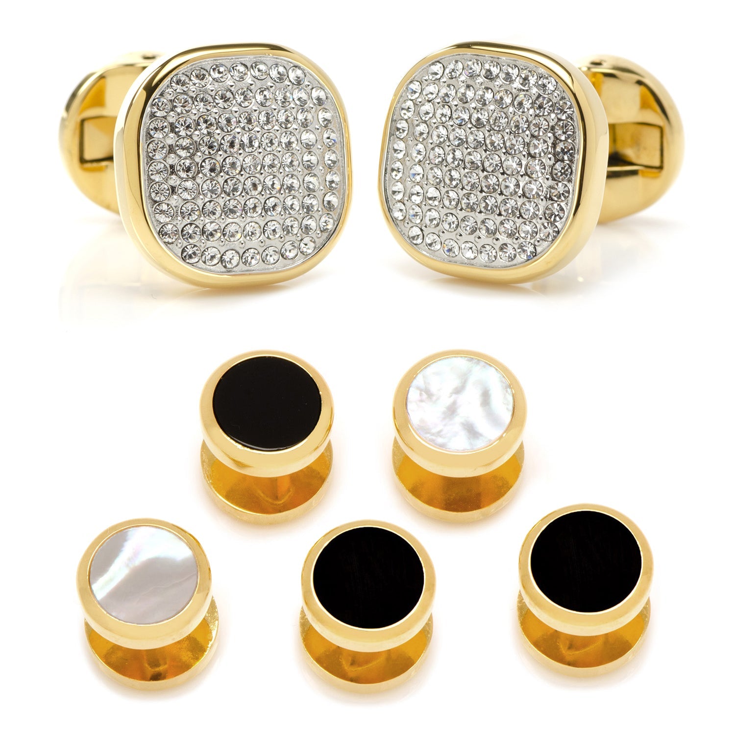  Cufflinks Mixed Gold White Pave Crystal 5-Stud Set - Default Title - Bonton