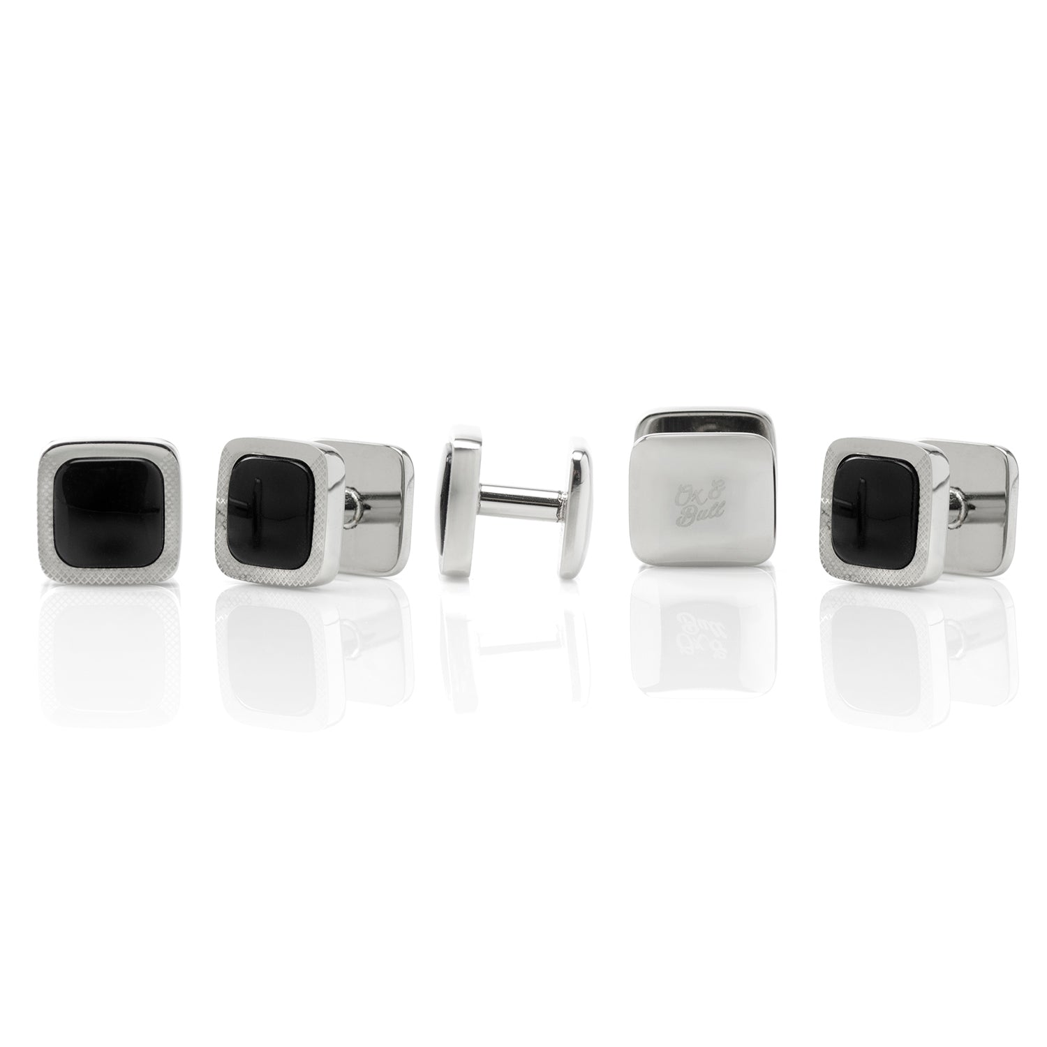  Cufflinks Onyx Cushion Stainless Steel 5-Studs - Default Title - Bonton