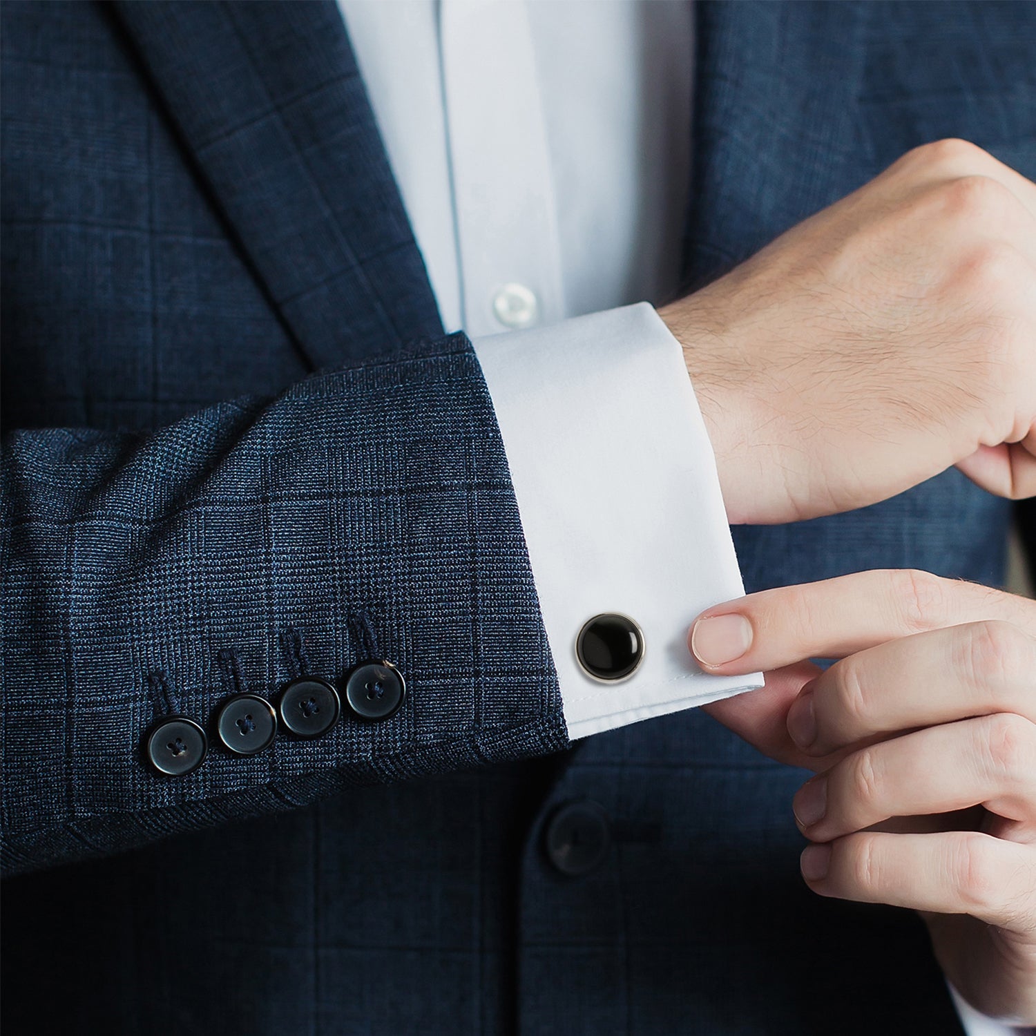  Cufflinks Silver and Onyx Cufflinks - Default Title - Bonton