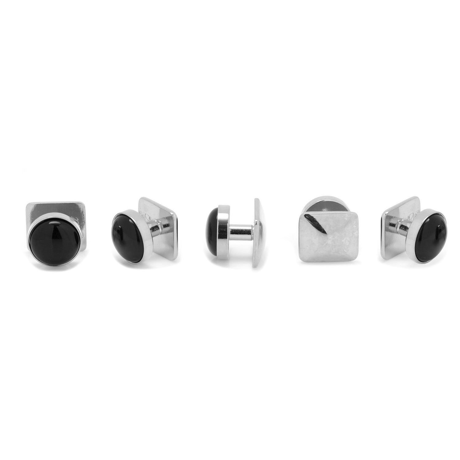  Cufflinks Silver and Onyx 5-Stud Set - Default Title - Bonton