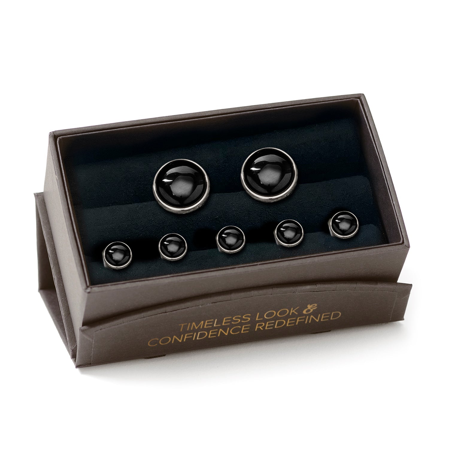  Cufflinks Silver and Onyx 5-Stud Set - Default Title - Bonton