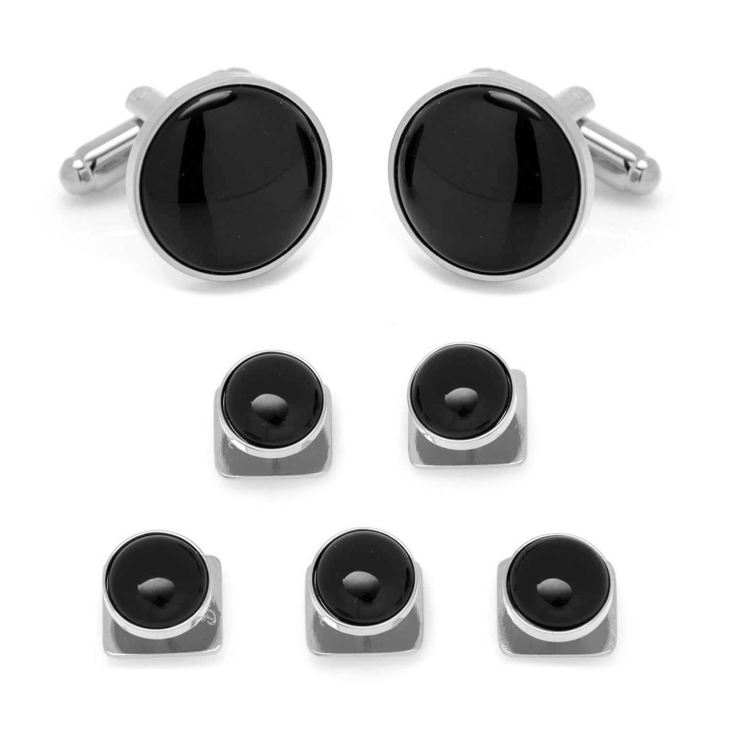  Cufflinks Silver and Onyx 5-Stud Set - Default Title - Bonton