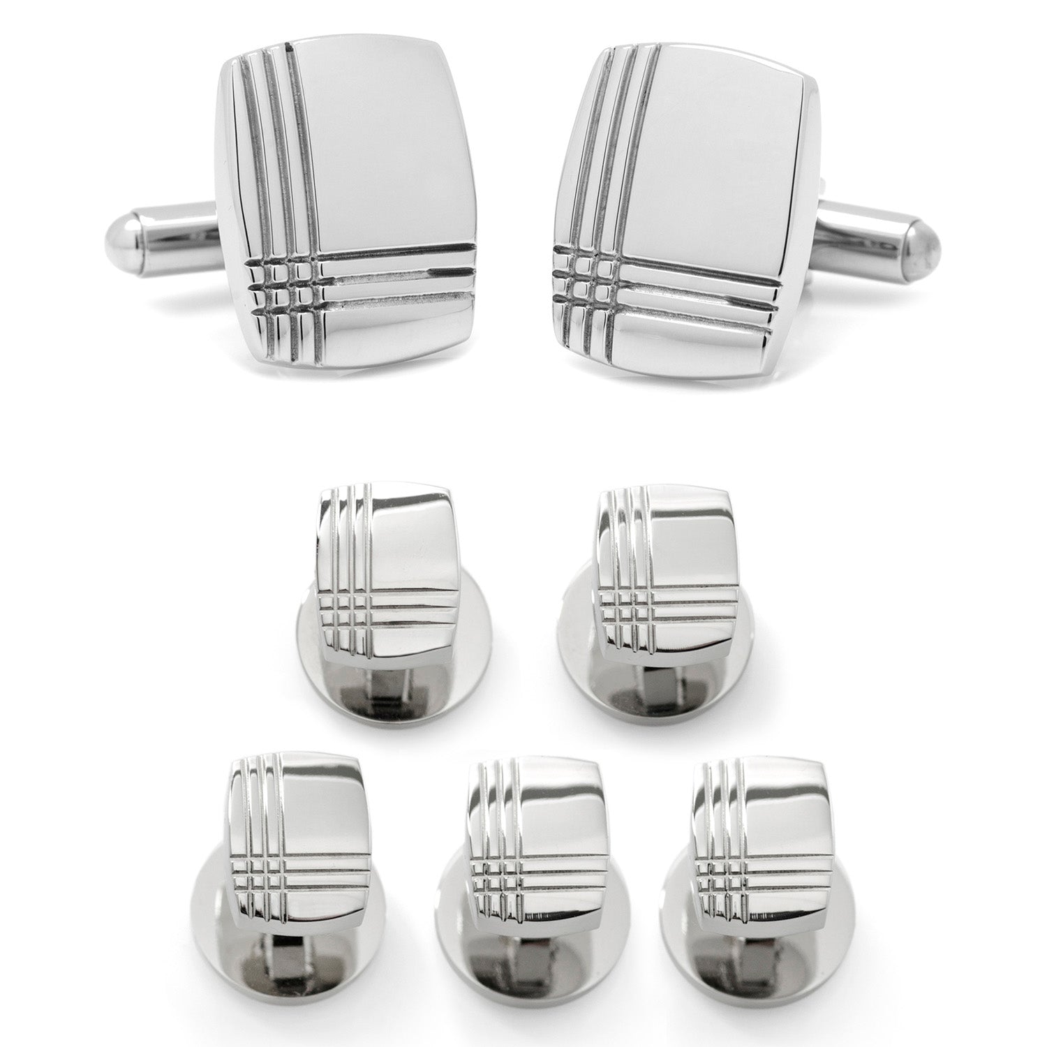  Cufflinks Stainless Steel Tartan Plaid 5-Stud Set - Default Title - Bonton