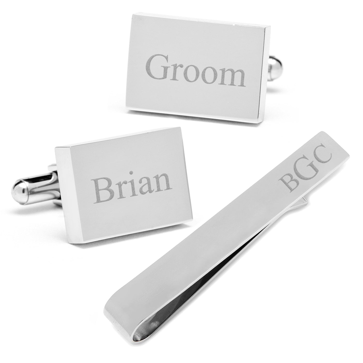  Cufflinks Engravable Rectangle Cufflinks and Tie Bar Gift Set - Default Title - Bonton