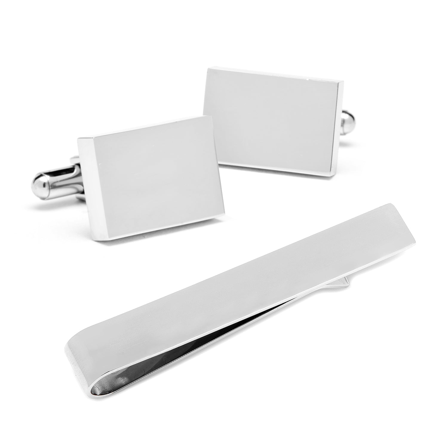  Cufflinks Engravable Rectangle Cufflinks and Tie Bar Gift Set - Default Title - Bonton