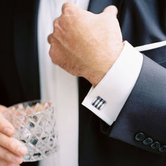 Stainless Steel Striped Lapis Cufflinks