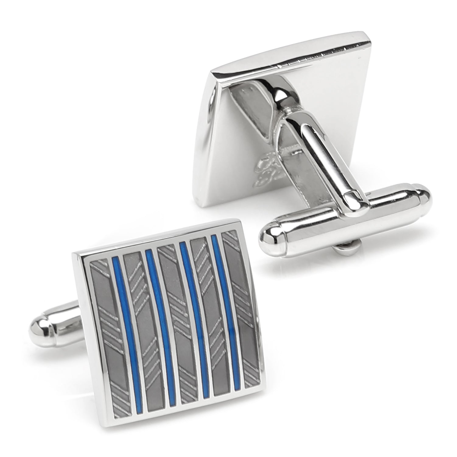  Cufflinks Gray and Blue Striped Square Cufflinks - Default Title - Bonton