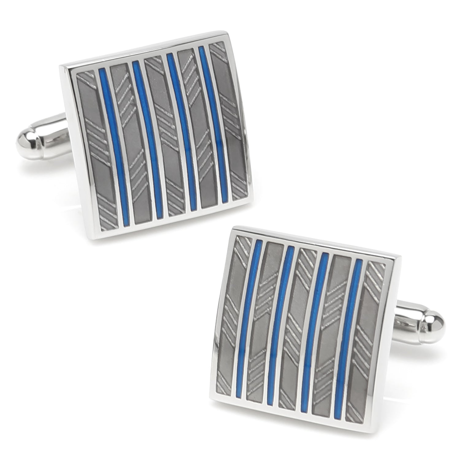  Cufflinks Gray and Blue Striped Square Cufflinks - Default Title - Bonton