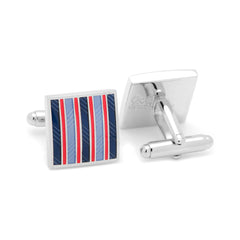 Red and Navy Striped Square Cufflinks