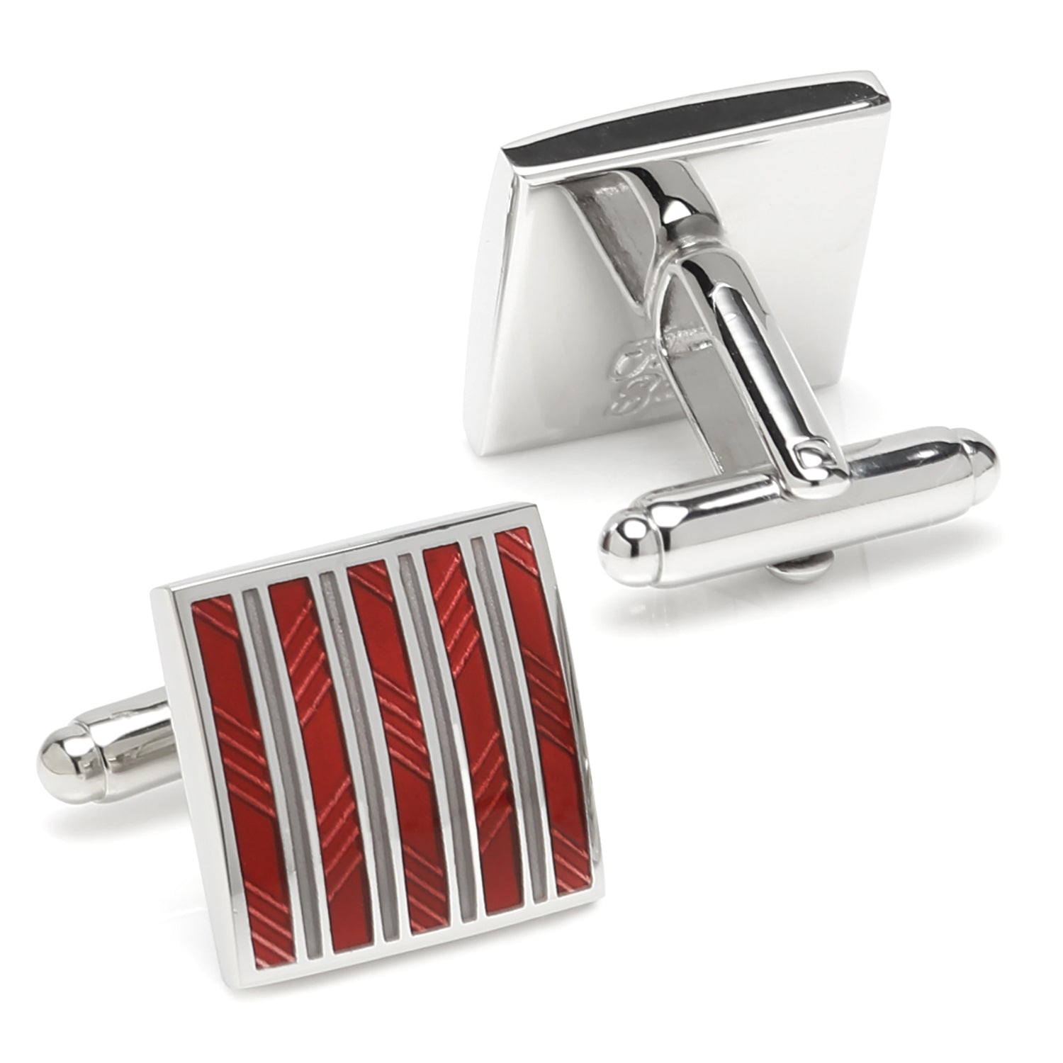  Cufflinks Red and Gray Striped Square Cufflinks - Default Title - Bonton