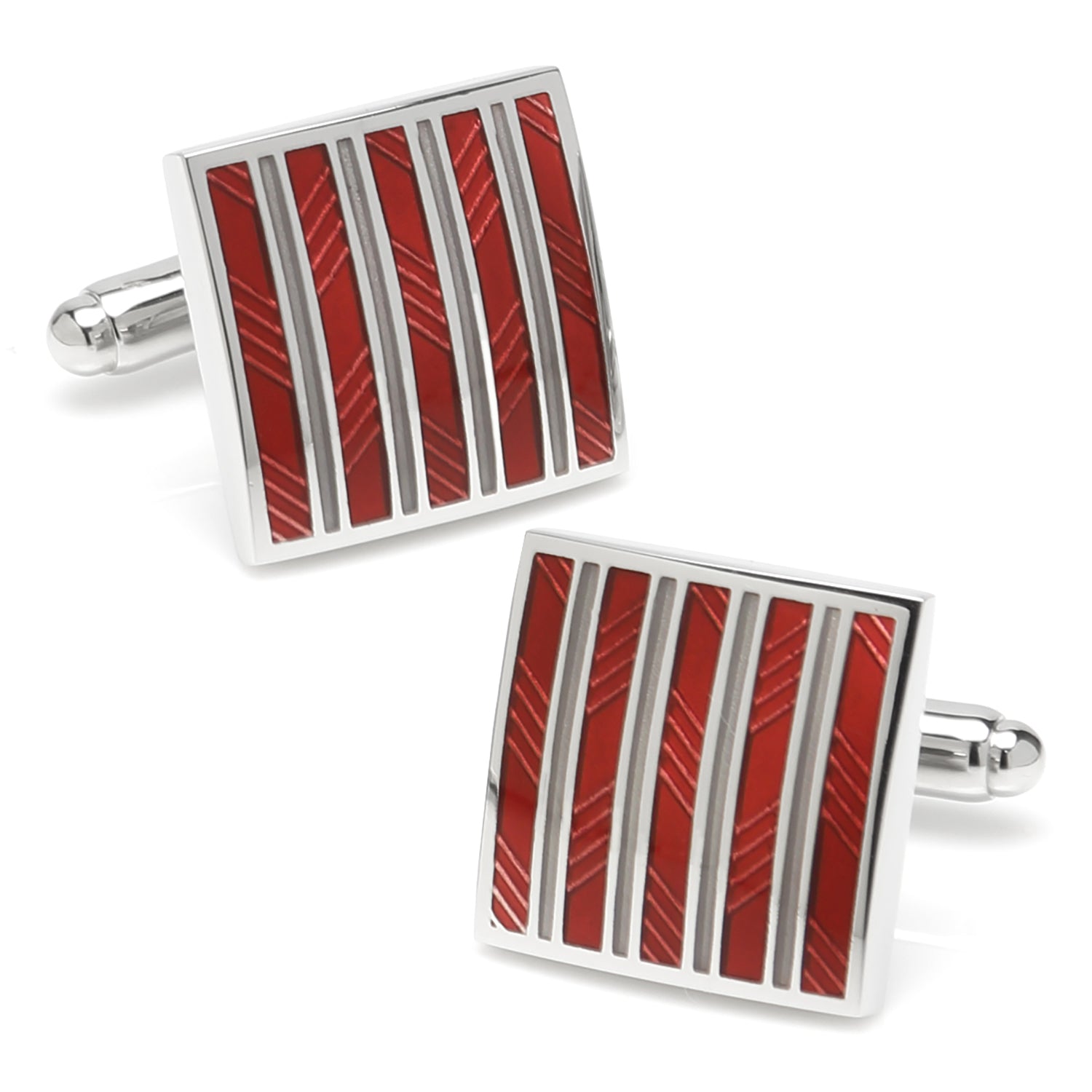  Cufflinks Red and Gray Striped Square Cufflinks - Default Title - Bonton