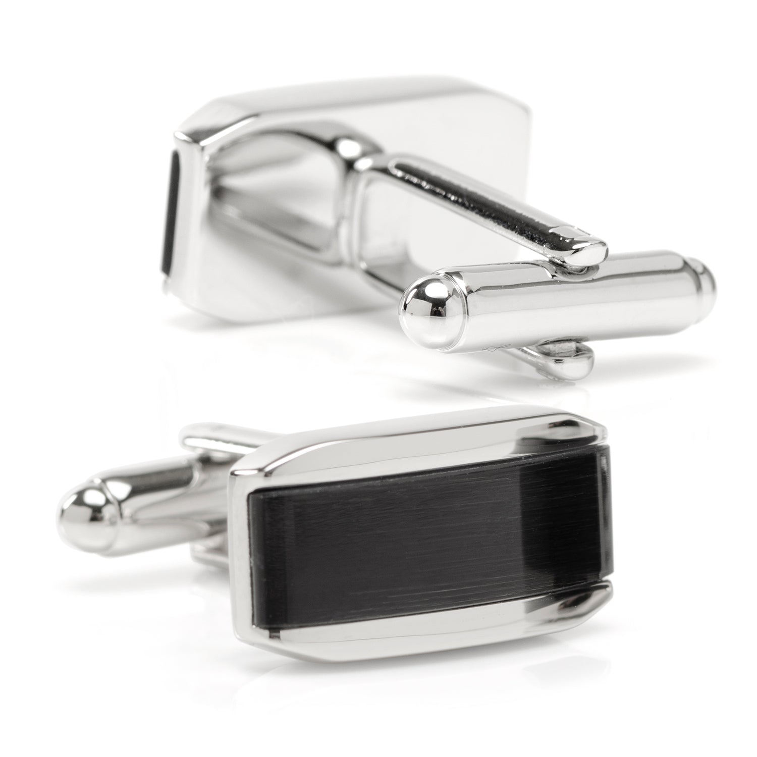  Cufflinks Silver Rectangular Cufflink With Dark Gray Cats Eye - Default Title - Bonton