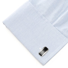 Silver Rectangular Cufflink With Dark Gray Cats Eye