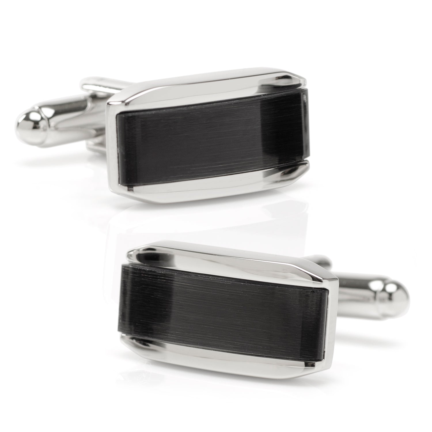  Cufflinks Silver Rectangular Cufflink With Dark Gray Cats Eye - Default Title - Bonton