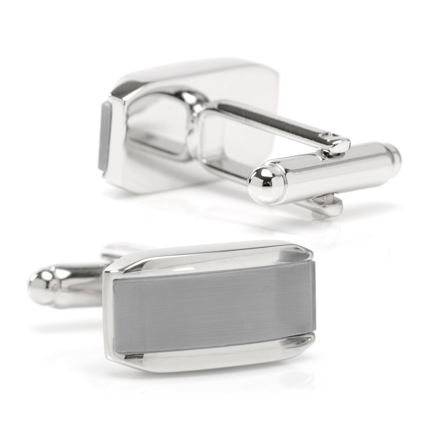  Cufflinks Silver Rectangular Cufflink With Gray Cats Eye - Default Title - Bonton