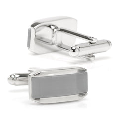 Silver Rectangular Cufflink With Gray Cats Eye