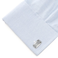 Silver Rectangular Cufflink With Gray Cats Eye