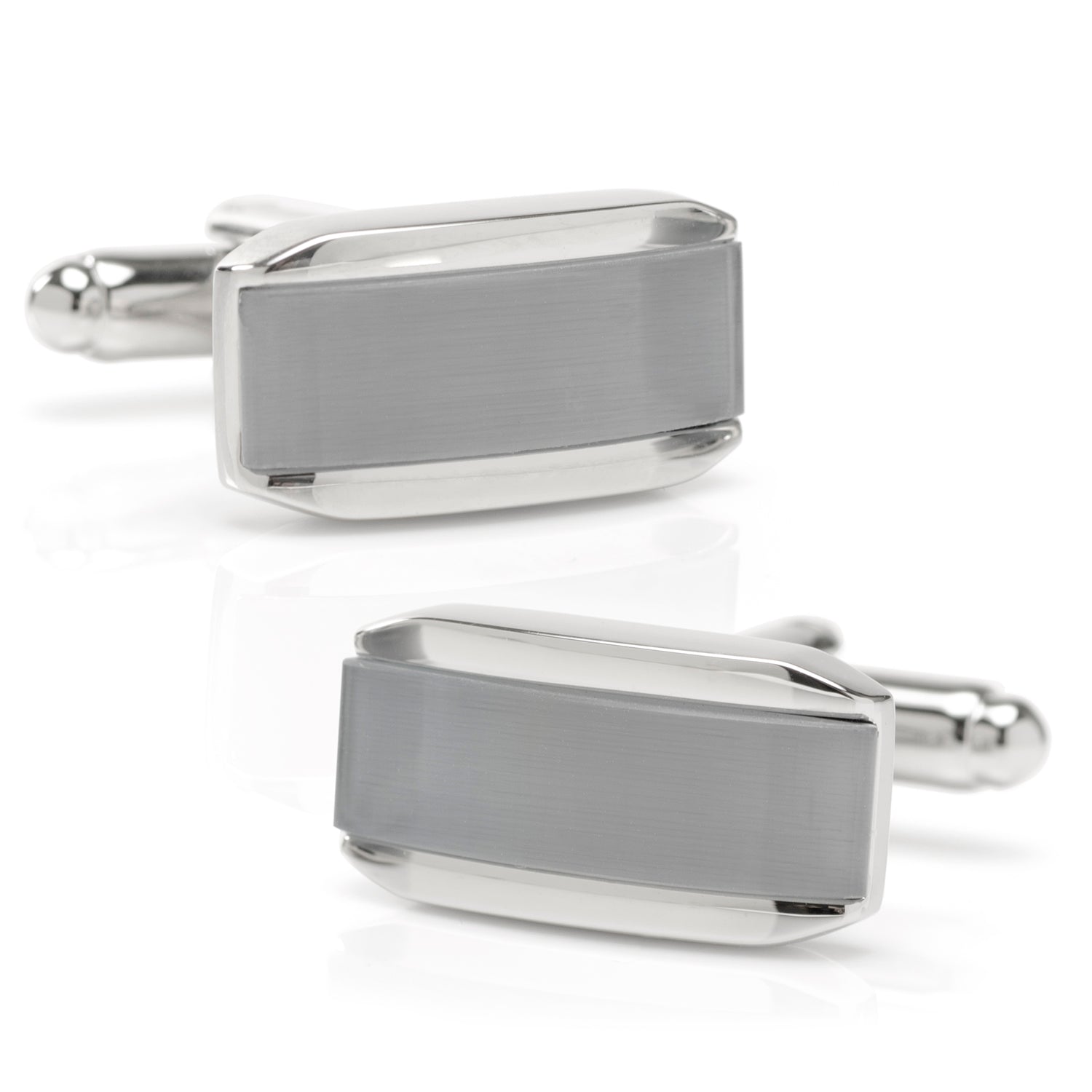  Cufflinks Silver Rectangular Cufflink With Gray Cats Eye - Default Title - Bonton