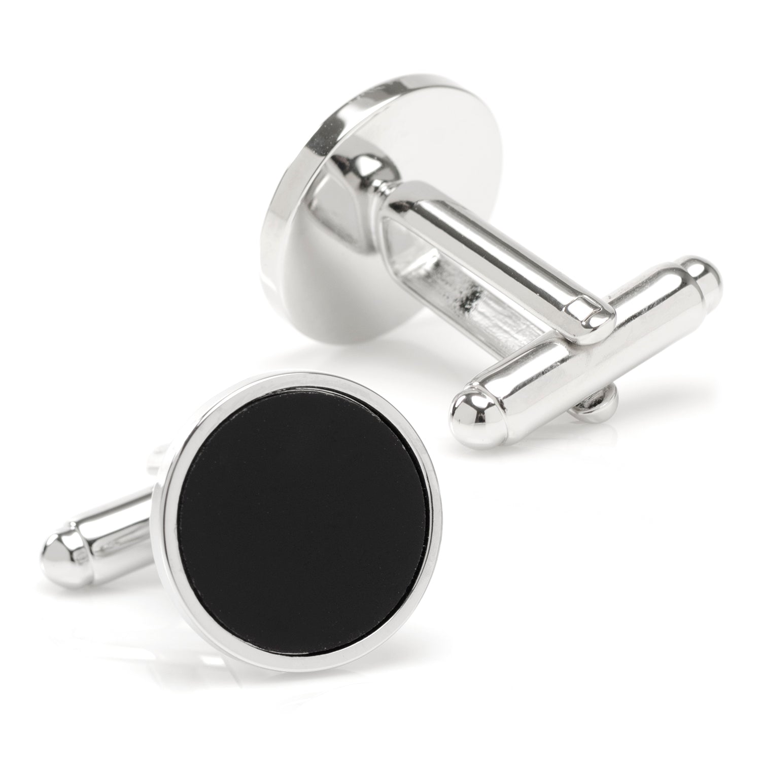  Cufflinks Round Silver Cufflink With Onyx Inlay - Default Title - Bonton