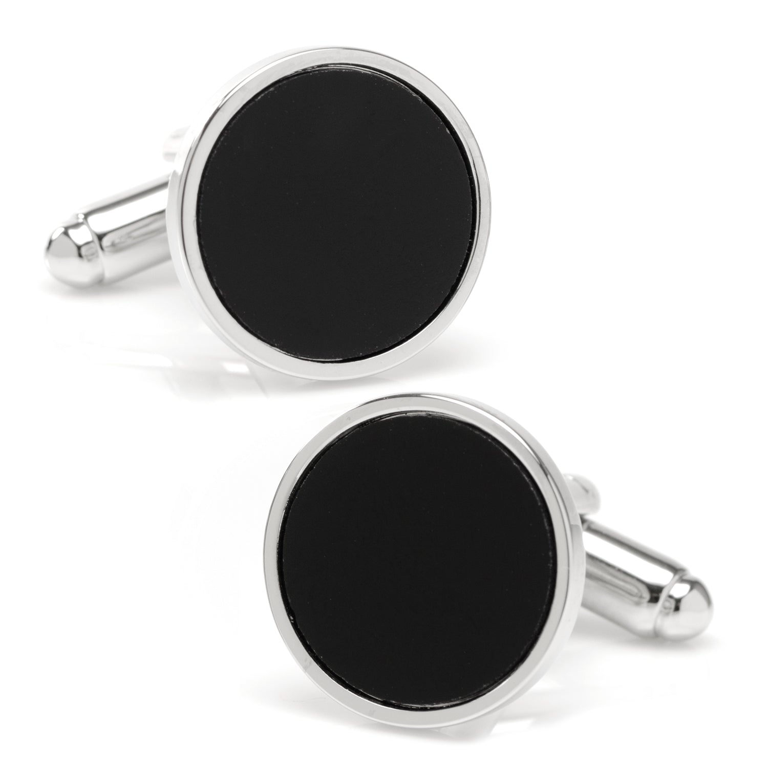  Cufflinks Round Silver Cufflink With Onyx Inlay - Default Title - Bonton