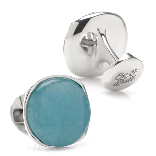 Sterling Silver Classic Formal Aquamarine Jade Cufflinks