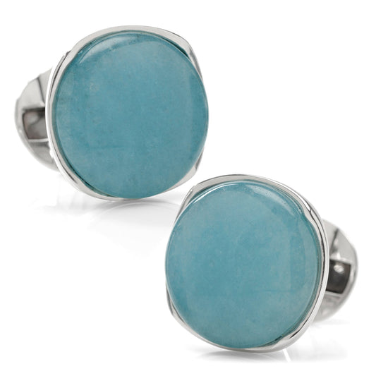 Sterling Silver Classic Formal Aquamarine Jade Cufflinks