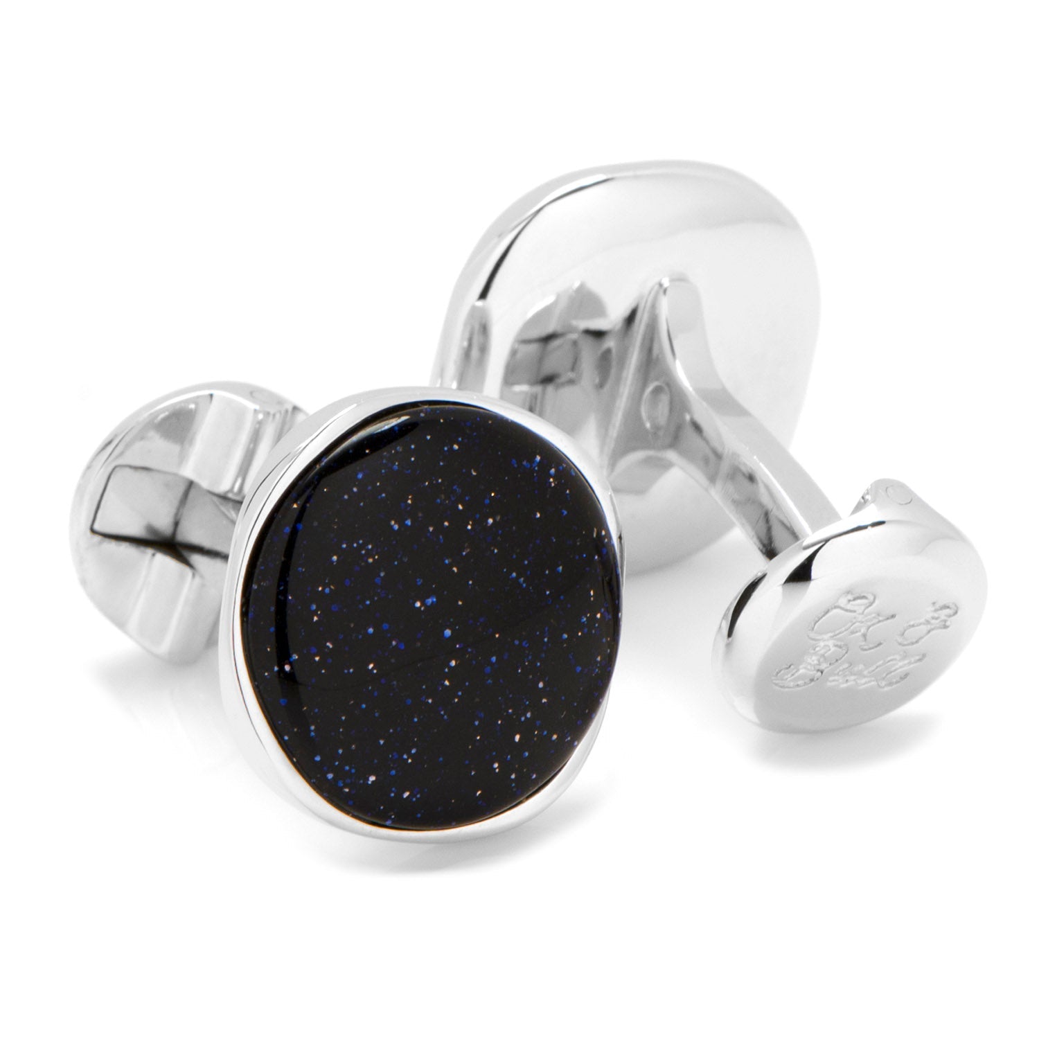  Cufflinks Sterling Silver Classic Round Blue Goldstone Cufflinks - Default Title - Bonton