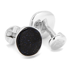 Sterling Silver Classic Round Blue Goldstone Cufflinks