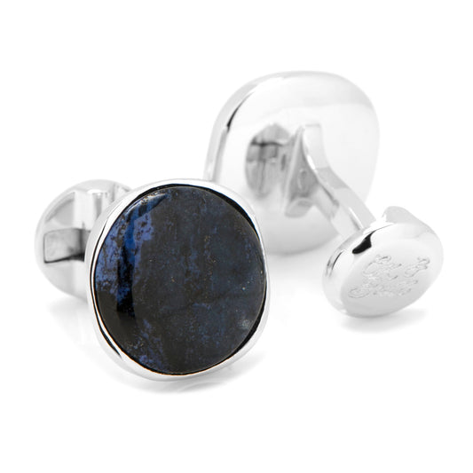 Sterling Silver Classic Round Blue Marble Cufflinks