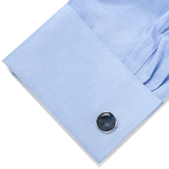 Sterling Silver Classic Round Blue Marble Cufflinks