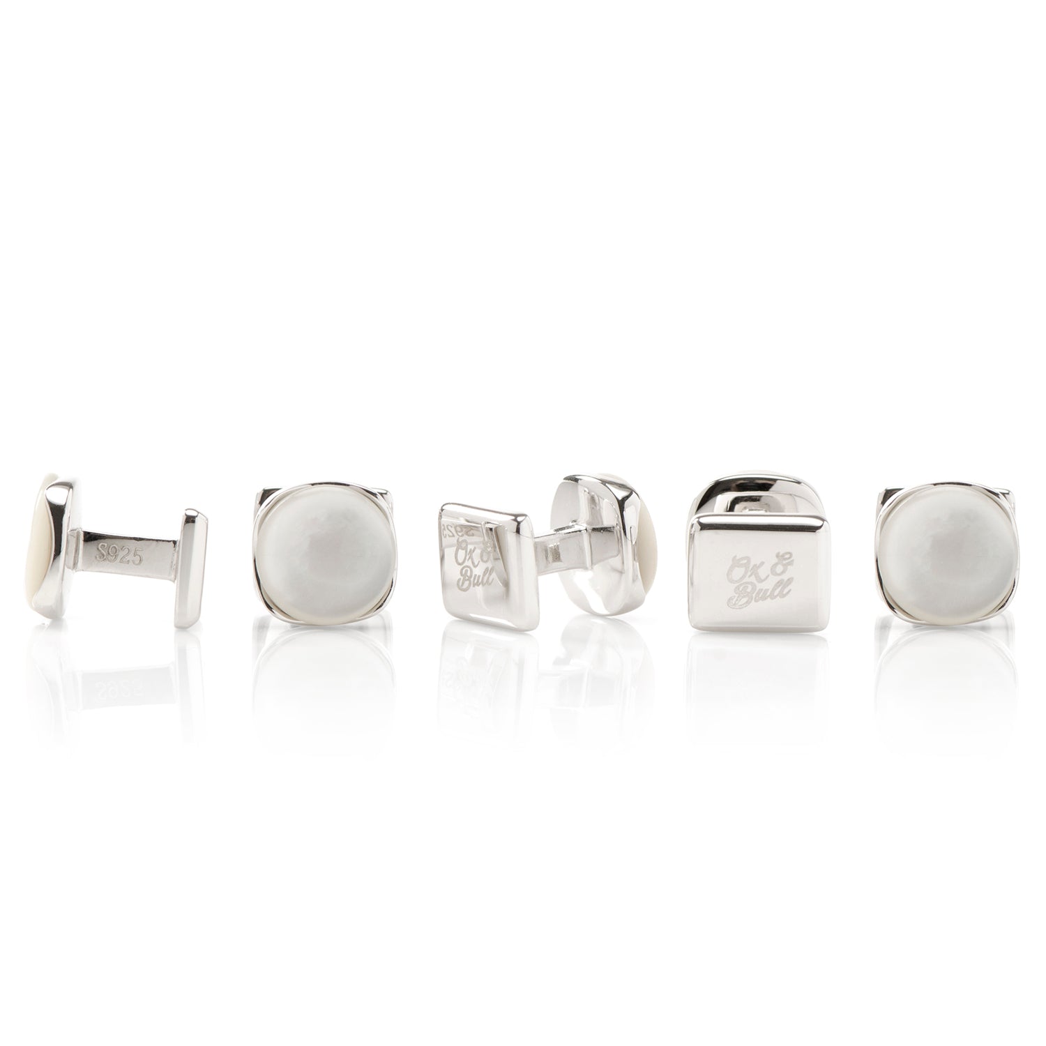  Cufflinks Sterling Silver Classic Formal Mother of Pearl 5-Stud Set - Default Title - Bonton