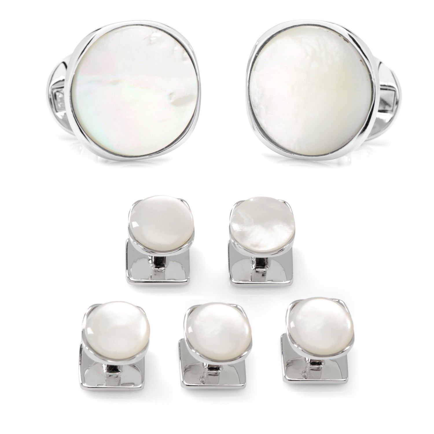  Cufflinks Sterling Silver Classic Formal Mother of Pearl 5-Stud Set - Default Title - Bonton