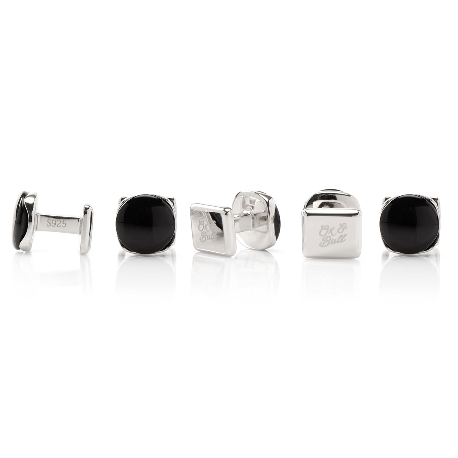  Cufflinks Sterling Silver Classic Formal Black Onyx 5-Studs - Default Title - Bonton