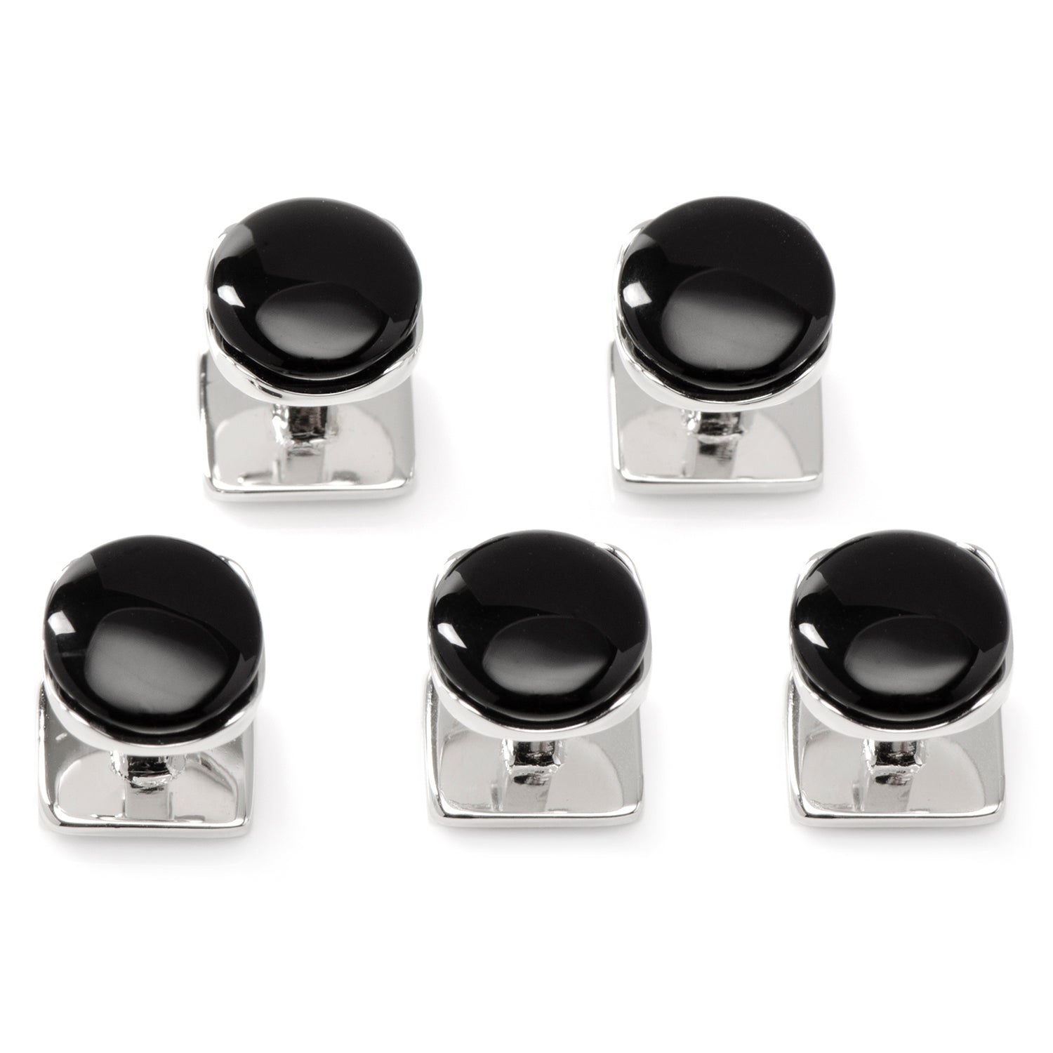  Cufflinks Sterling Silver Classic Formal Black Onyx 5-Studs - Default Title - Bonton