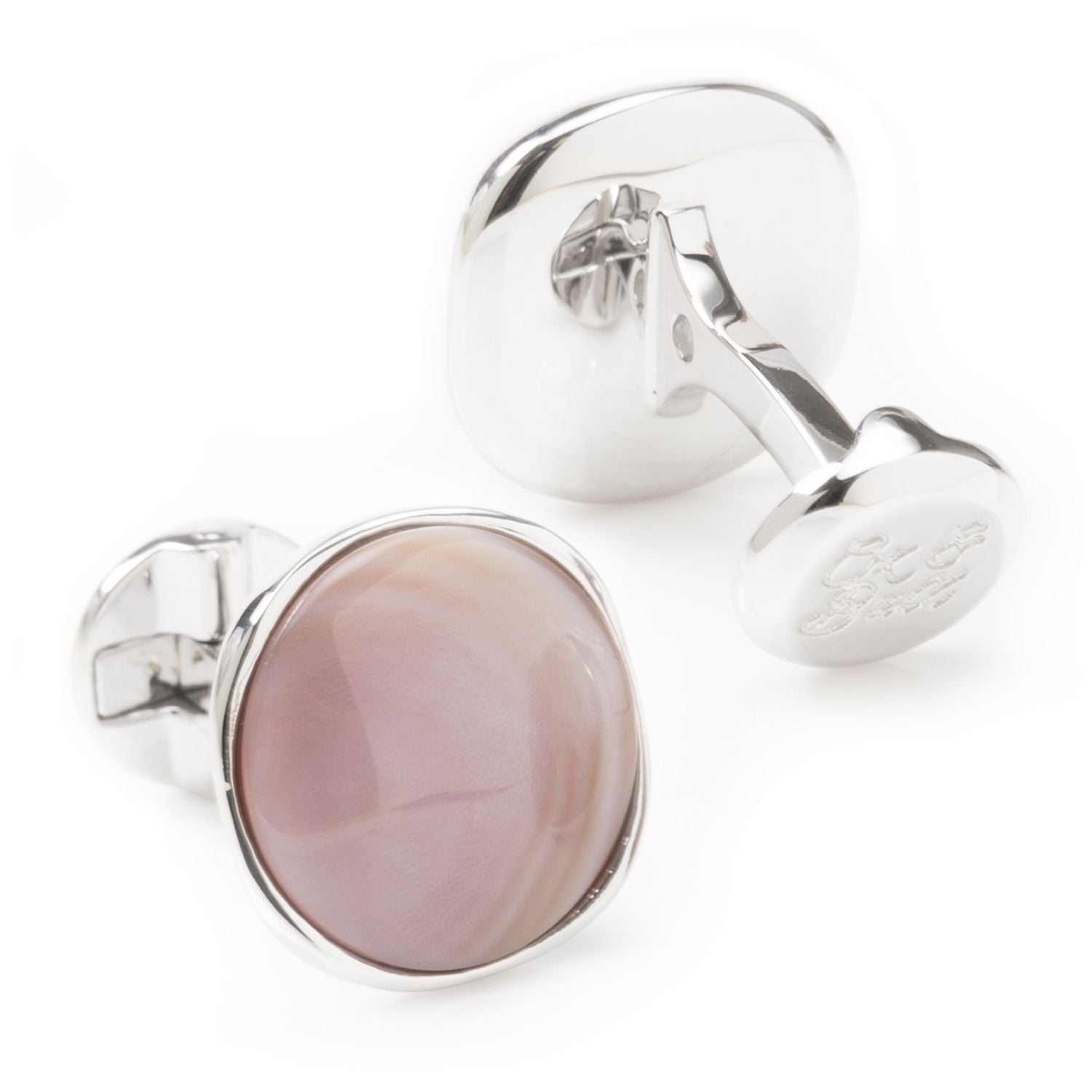  Cufflinks Sterling Silver Classic Formal Pink Mother of Pearl Cufflink - Default Title - Bonton