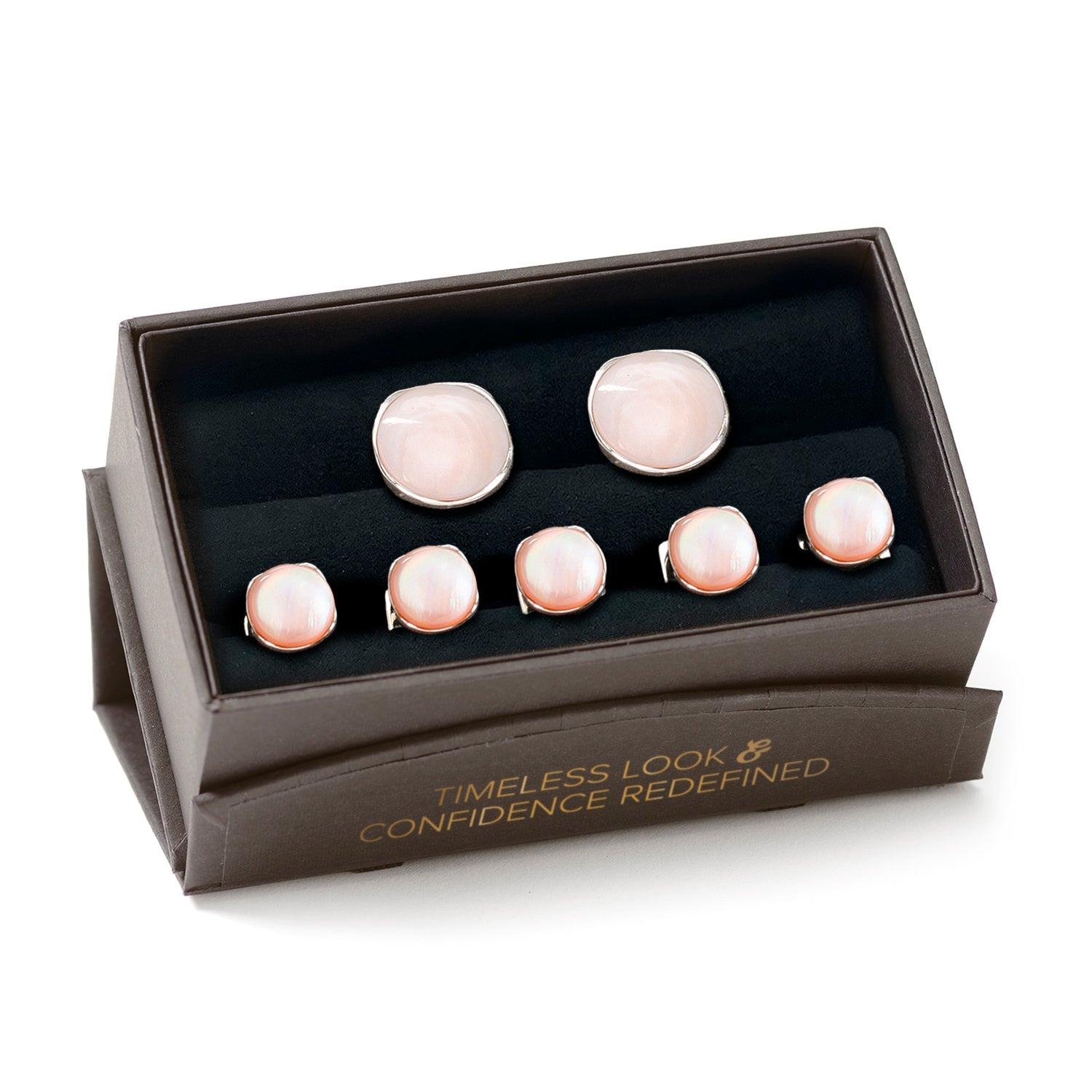  Cufflinks Sterling Silver Classic Formal Pink Mother of Pearl 5-Stud Set - Default Title - Bonton