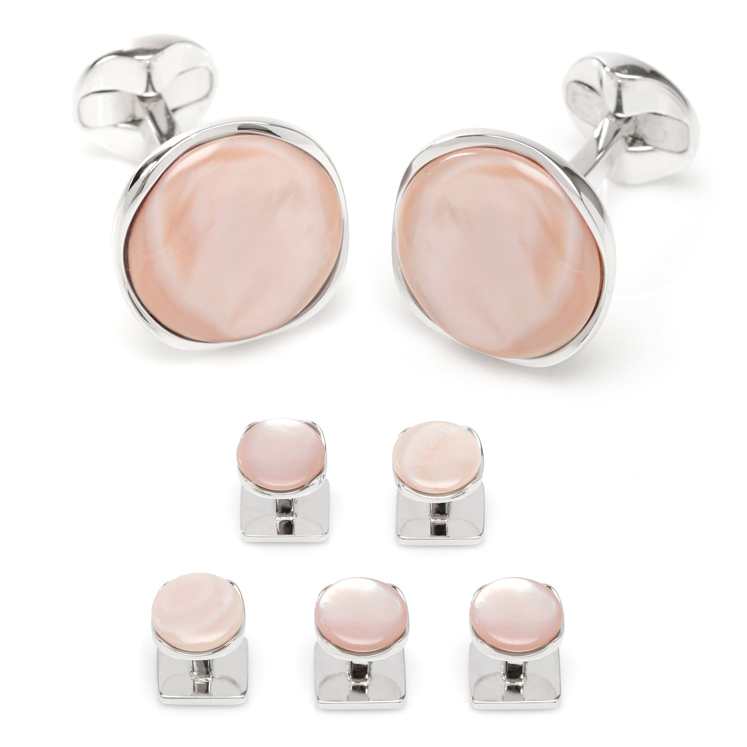  Cufflinks Sterling Silver Classic Formal Pink Mother of Pearl 5-Stud Set - Default Title - Bonton