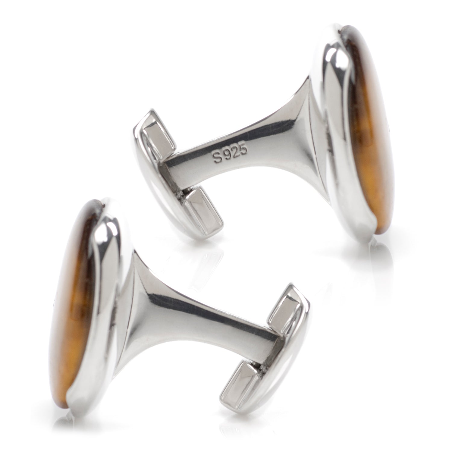  Cufflinks Sterling Silver Classic Formal Tigers Eye Cufflinks - Default Title - Bonton