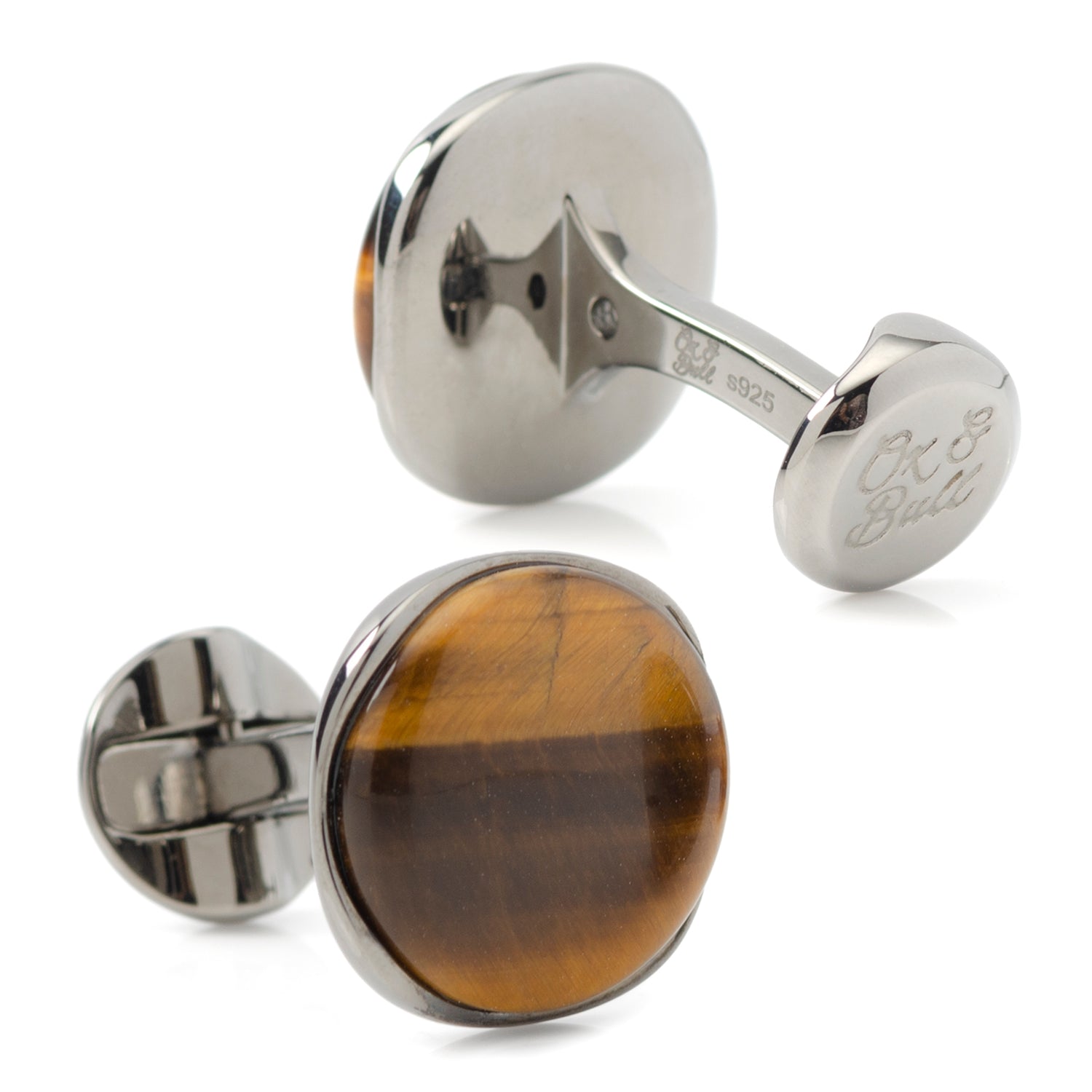  Cufflinks Sterling Silver Formal Tigers Eye Gunmetal Cufflinks - Default Title - Bonton