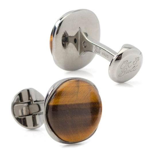 Sterling Silver Formal Tigers Eye Gunmetal Cufflinks