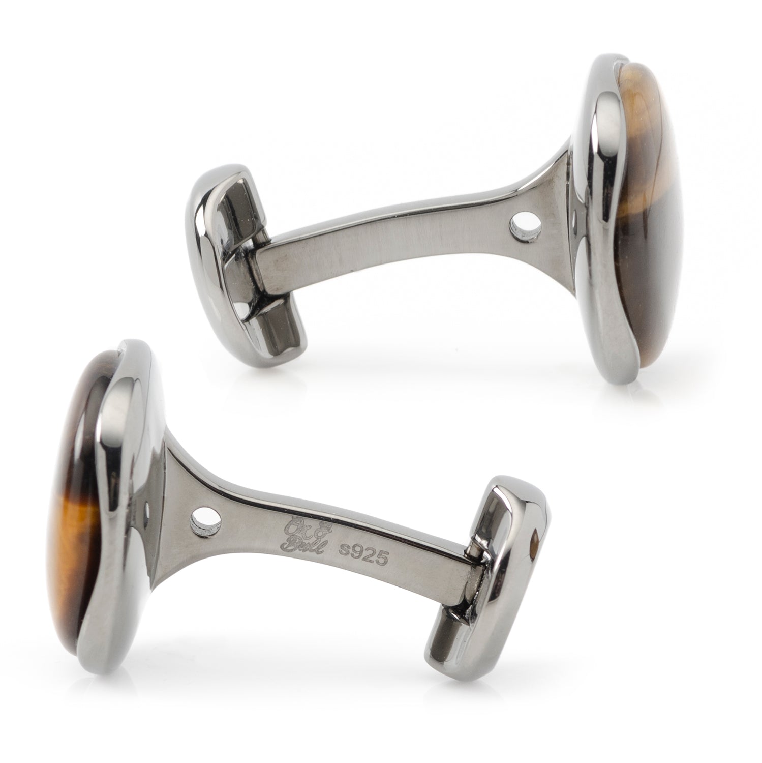  Cufflinks Sterling Silver Formal Tigers Eye Gunmetal Cufflinks - Default Title - Bonton