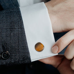 Sterling Silver Formal Tigers Eye Gunmetal Cufflinks