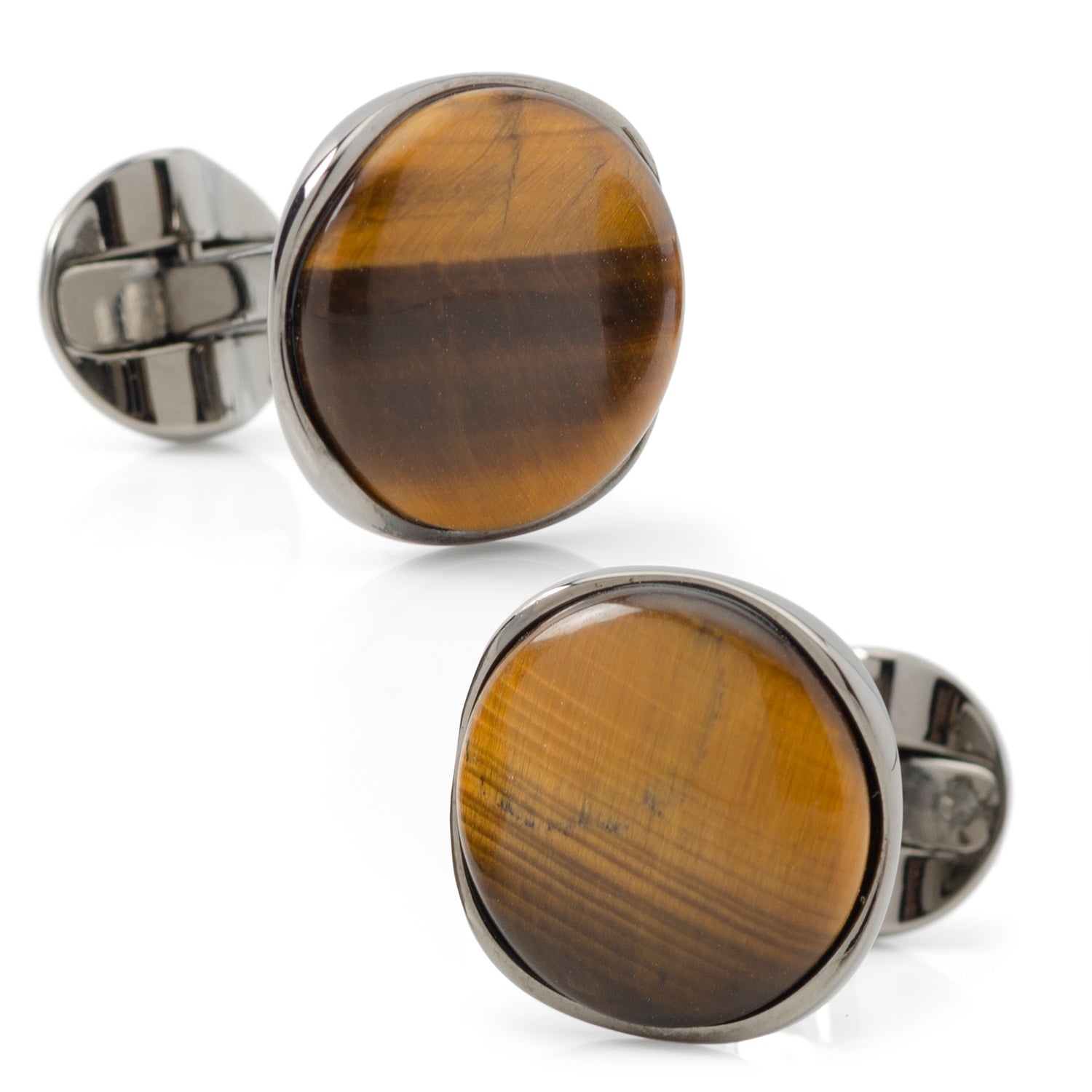  Cufflinks Sterling Silver Formal Tigers Eye Gunmetal Cufflinks - Default Title - Bonton