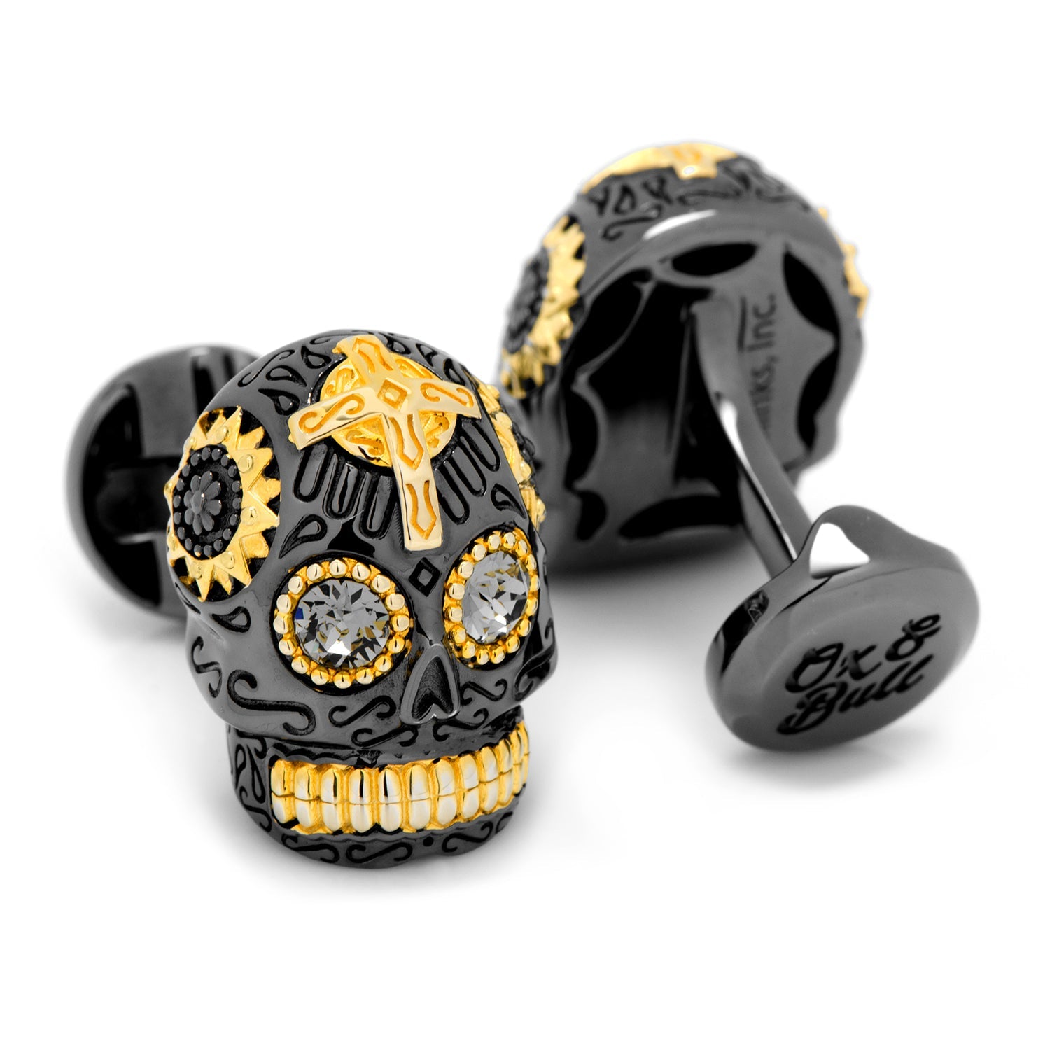  Cufflinks Black and Gold Vermeil Day of the Dead Skull Cufflinks - Default Title - Bonton